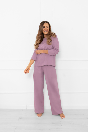 Női pizsama Ksara Italian Fashion - pamut, hosszú ujjú és zsebes nadrág - heather