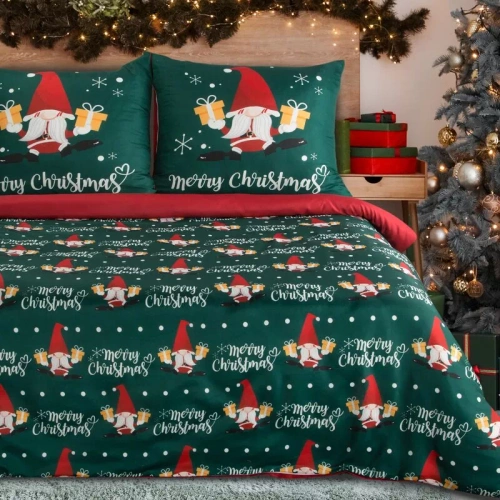 Galdor karácsonyi ágynemű Eurofirany mikroszálas zöld piros gnómok - puha, könnyű és könnyen ápolható, cipzárral zárható