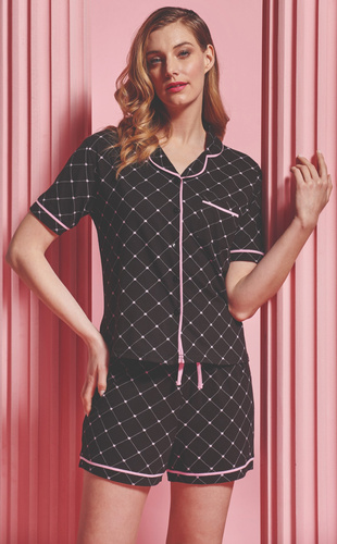 Coraline Női pizsama Sorbetto fekete - póló felső, rövidnadrág, 100% pamut, 100% pamut