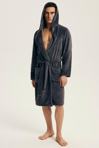 Henderson férfi fürdőköpeny 43447 Vocal szürke - kapucni, meleg kötés, kényelem és elegancia