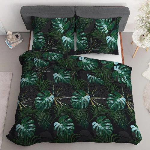 4680 A Home Satin Pościel satynowa liście Detexpol czarny