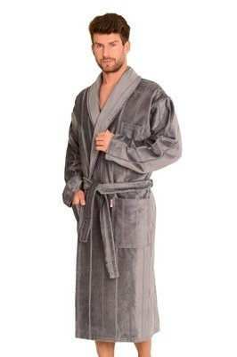 803 / 819 Twin frottír férfi háziköntös Forex - szürke csíkos (szürke övek)