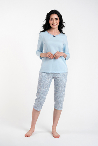 Salli Női pizsama 3/4 ujjú és 3/4 nadrág olasz divat -kék/print