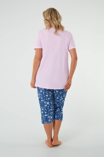 Hölgy pizsama rövid ujjú, 3/4 nadrág olasz divat rózsaszín/print