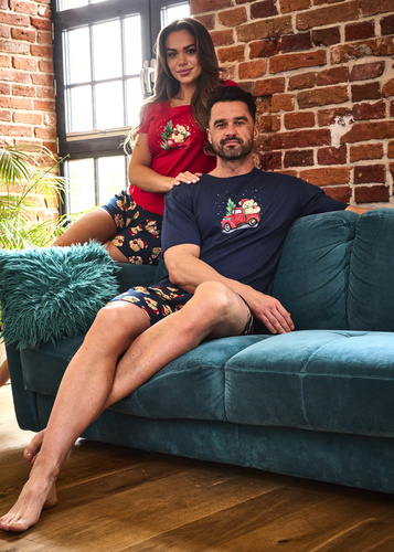 628/432 Teddy Cornette női pizsama - karácsonyi, pamut, rövid ujjú, nadrág és nadrág