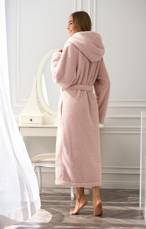 2556 Heaven Női hosszú köntös L&L kapucnival - púderrózsaszín