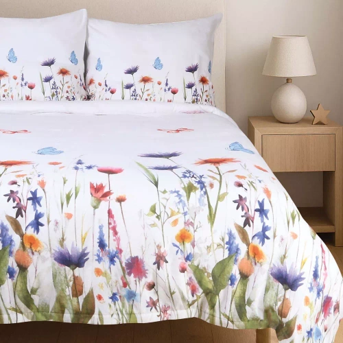 31512/1 Flanel ágynemű Flanelove Darymex fehér színes virágos szett, 100% pamut, meleg és puha