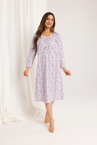 Női hálóing Regina 017 rózsaszín - pamut, hosszú ujjú, kényelmes és klasszikus