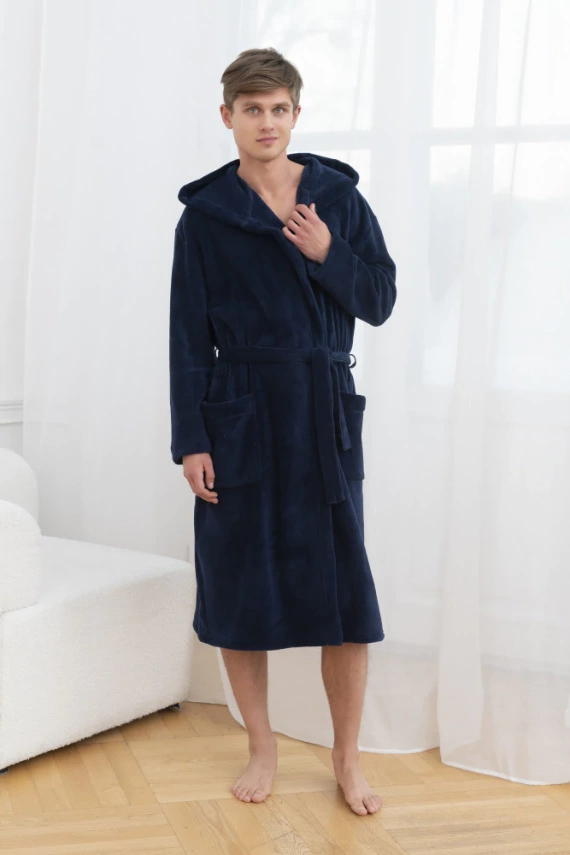 Mimas Férfi fürdőköpeny kapucnival olasz divat - tengerészkék