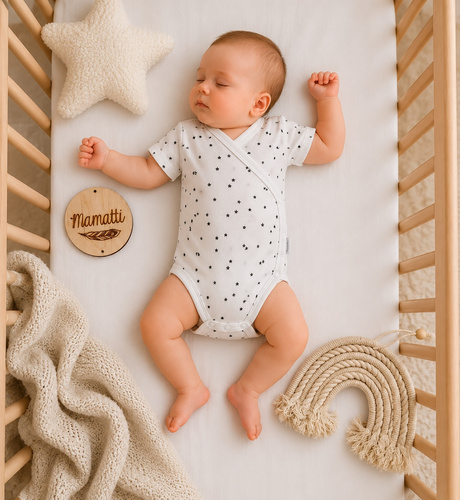 Mamatti BK16225 babatest body, rövid ujjú, csillagmintás