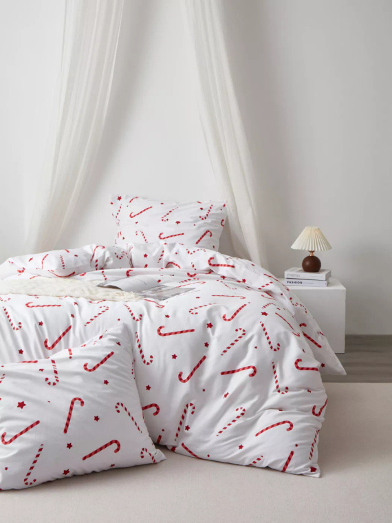 Candycanes karácsonyi pamut szatén ágynemű Spod Igły i Nitki fehér piros candycanes - elegáns és puha