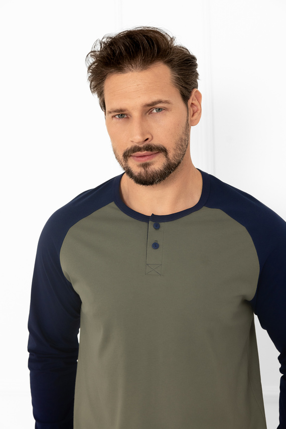 Alexander Férfi pizsama Olasz divat olíva - pamut, hosszú. ujj és nadrág