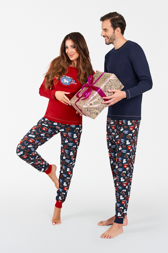 Makala Női hosszú ujjú pizsama és hosszú nadrág Italian Fashion - piros/print