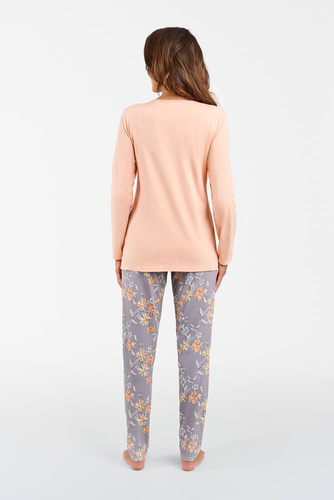Kasali Női hosszú ujjú pizsama és nadrág Italian Fashion - lazac/print