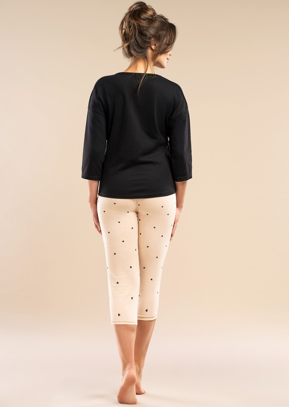 Női pizsama MK30 Night Song Belle Reverie fekete - pamut, 7/8 ujjú, kényelmes és nőies stílusú