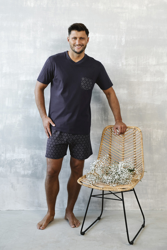 Diaz Férfi rövid ujjú pizsama, rövidnadrág Italian Fashion - tengerészkék/print