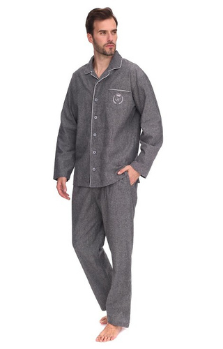 2533 Zeus L&L férfi pizsama - pamut, melange, gallérral és gombokkal