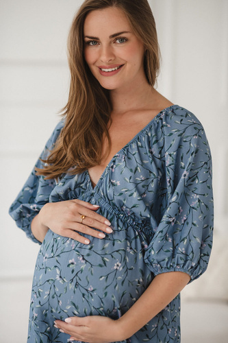 Milk Sun Kismama és szoptatós ruha Milk&Love kék virágos ruha