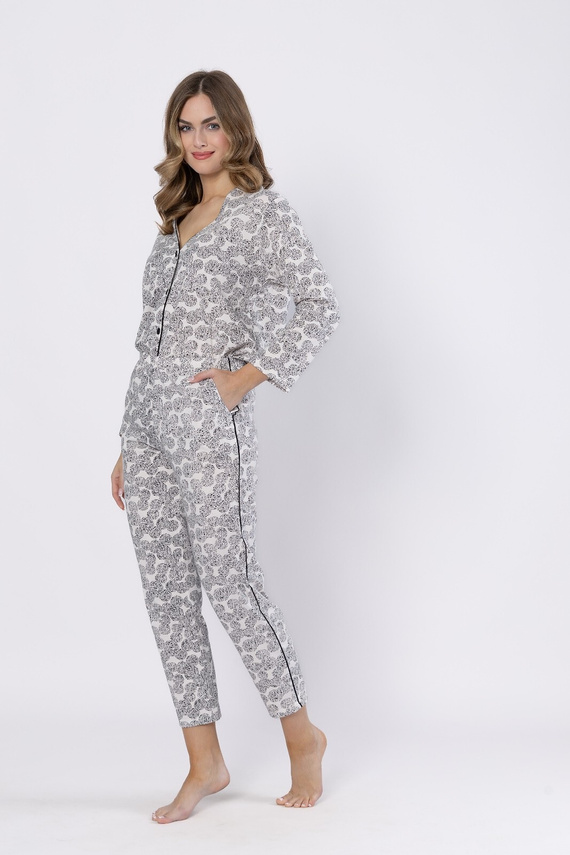 1609 Bronia Leveza pizsama fekete - klasszikus, gombos, hosszú ujjú, hosszú ujjú