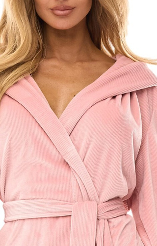 2509 Női fürdőköpeny L&L Luna rövid kapucnival púderrózsaszín - kényelmes és könnyed