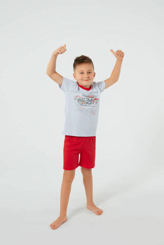 Junak pizsama fiúknak rövid ujjú, rövidnadrágos olasz divat - j.melange/piros