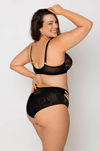 19252 Mediolano Spider Soft Bra - Érzéki, fekete csipke | Dekoratív, hálót formázó csíkok | Ideális nagy keblekhez
