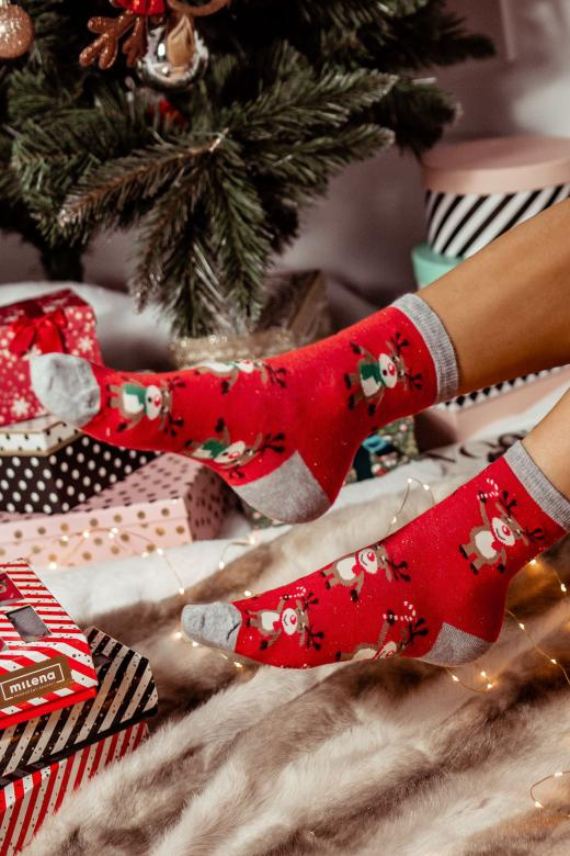 1283.002 Álló rénszarvas Milena - Női karácsonyi zokni, piros