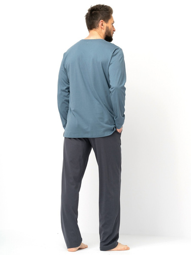 Férfi pizsama Key MNS 627 szürke - pamut, hosszú ujjú, klasszikus szabású