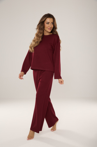 886 Butter Női tréningruha a De Lafense-től - otthoni viselet 'vaj' kötött, bordó színben