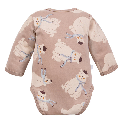 Beary Cool baby body Eevi- pamut, hosszú ujjú, borítékolható, mackó mintás, hosszú ujjú, mackó mintás