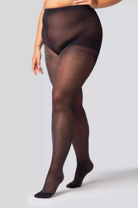 Shine Női harisnya Queen Size 30 den - fekete, ezüst csillámokkal, fényes, fényes