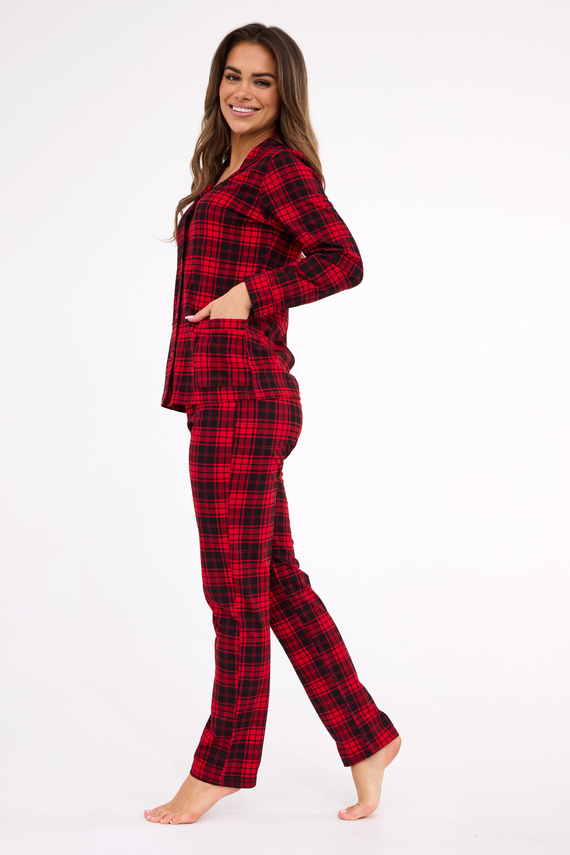 482/423 Tracy Női Cornette pizsama - hosszú ujjú, kockás, kigombolt blúz, kigombolt blúz