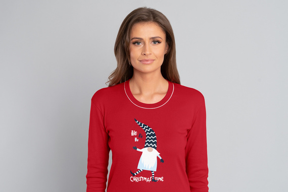 Gnome női hosszú ujjú pizsama és hosszú nadrág Talian Fashion- piros/print