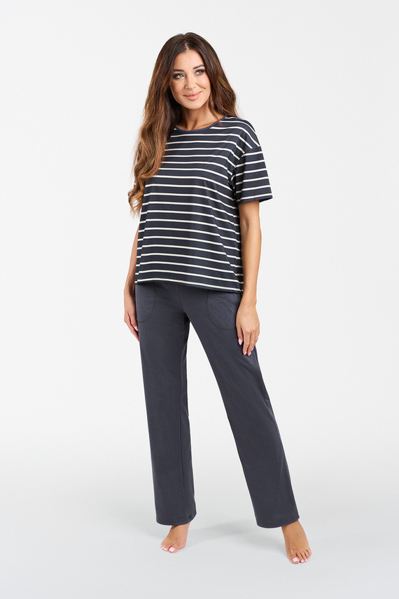 Betty Női pizsama rövid ujjú, hosszú nadrágos olasz divat - grafit/grafit nyomtatás