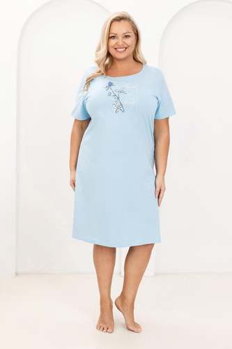 Női hálóing Regina 172 kék- 100% pamut, Rövid ujjú, Félkör alakú nyakkivágás, Nyomat, Térdig érő, térdig érő