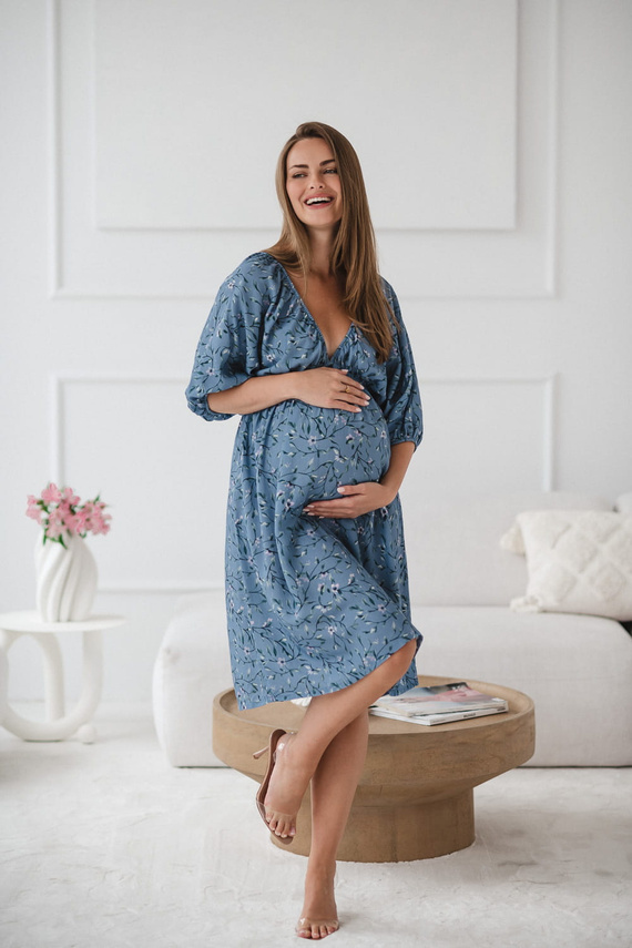 Milk Sun Kismama és szoptatós ruha Milk&Love kék virágos ruha