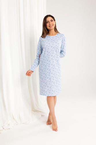 164 Regina hálóing kék - hosszú ujjú, klasszikus szabású, kényelmes a hideg éjszakákon