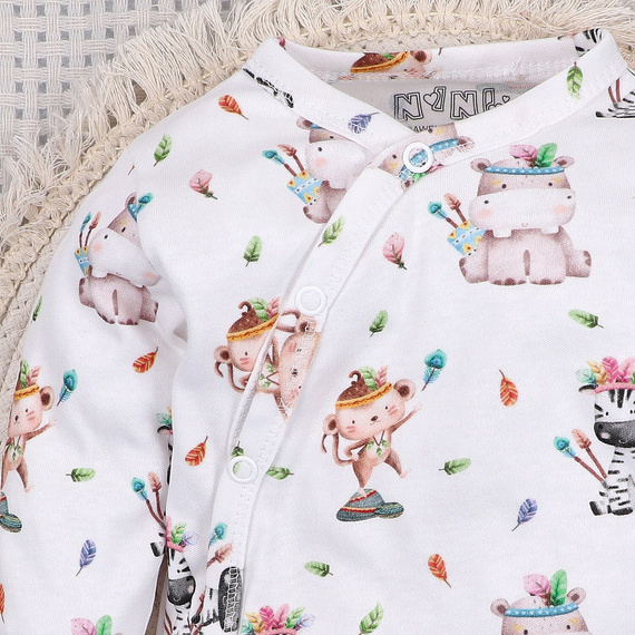 ABN-5531 Nini Happy Animals borítékos bodysuit bio pamutból csecsemőknek - nikkelmentes záróelemek, 100%-os biztonsággal
