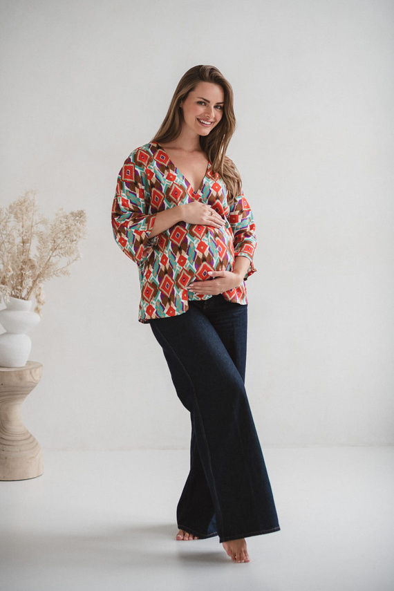 Bahama Mama Milk&Love kismama blúz boho mintás - viszkóz, 3/4 ujjú, oversize