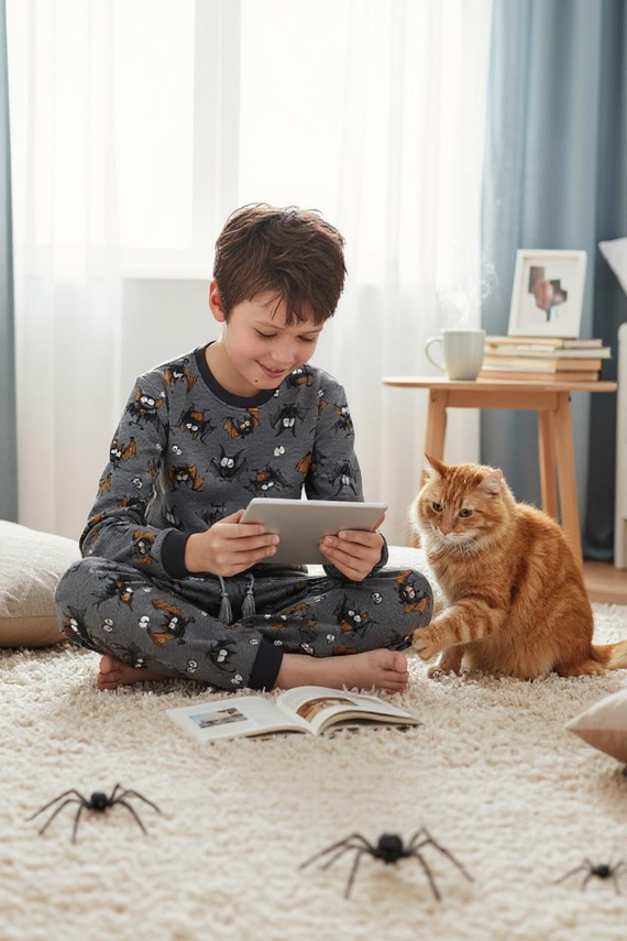 Fiú pizsama Cornette Bat 2 264/182, 263/182 szürke - pamut, hosszú ujjú, denevér mintás