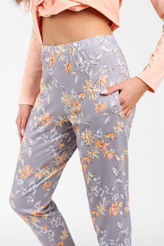 Kasali Női hosszú ujjú pizsama és nadrág Italian Fashion - lazac/print