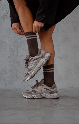 0200-184 Két csíkos női zokni Milena barna - pamut, bordázott, bordázott