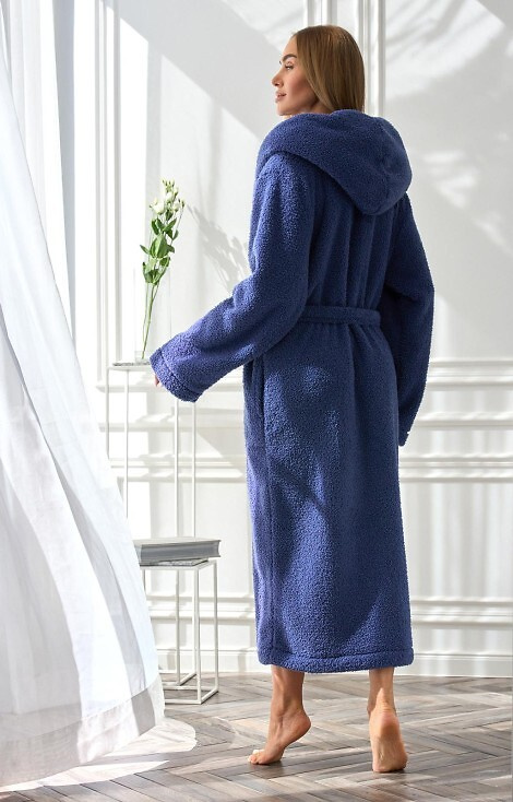 2556 Heaven Női hosszú köpeny L&L kapucnival - tengerészkék színben