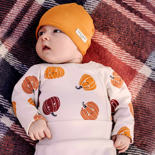Eevi Halloween felhúzható bébi bodysuit - ekrü, tök, pamut
