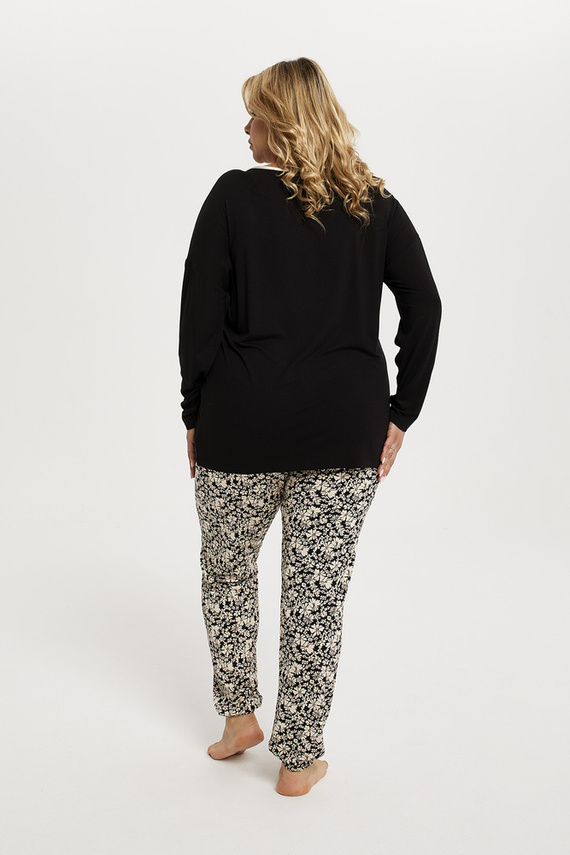 Guyana női pizsama hosszú ujjú, hosszú nadrágos olasz divat - fekete/print