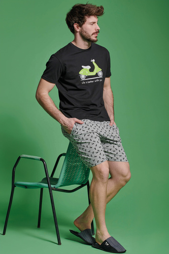 Kenny férfi Sorbetto rövid pizsama - pamut, fekete, robogós mintával