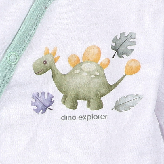 ABN-5562 Dino Explorer borítékos bodysuit Nini fehér | Organikus pamut újszülött babának