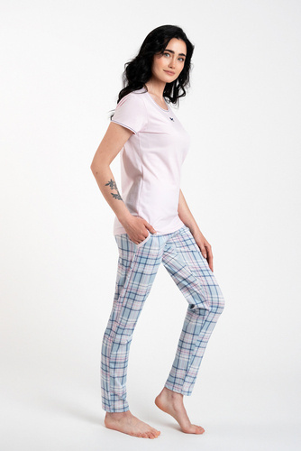 Glamour Női rövid ujjú pizsama és hosszú nadrág Italian Fashion - rózsaszín/print