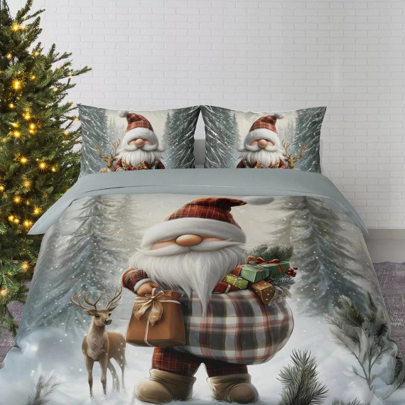 5828 A Christmas Dreams Detexpol pamut ágynemű gnómokkal és rénszarvasokkal egy téli erdőben - karácsonyi szett 100% pamut