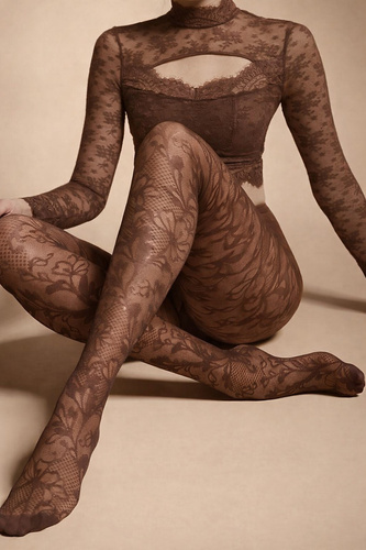 Knittex Chantilly 30 den női harisnyanadrág – csipke hatású mintával mocca